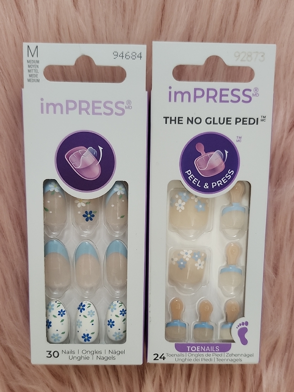Brand New 2CT BUNDLE IMPRESS NO GLUE FALSE NAILS & TOENAILS